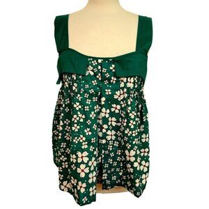 Lapis Daisy Floral Print Top Sz Lg  Cotton Gathered Front Square Neckline NEW